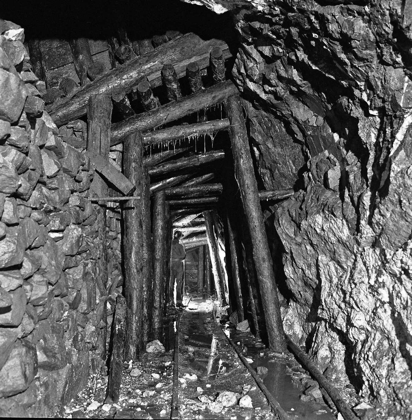 Timbering Carrock Mine 1976